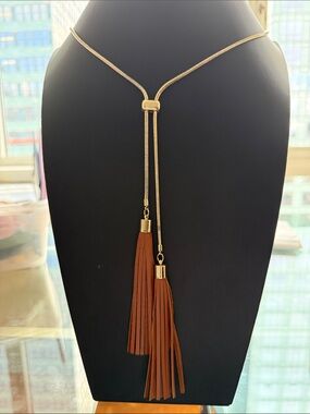 White House Black Market Gold Tone Bolo  Tassel Necklace.